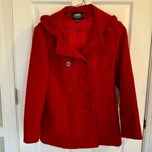 B. Moss red hooded pea coat